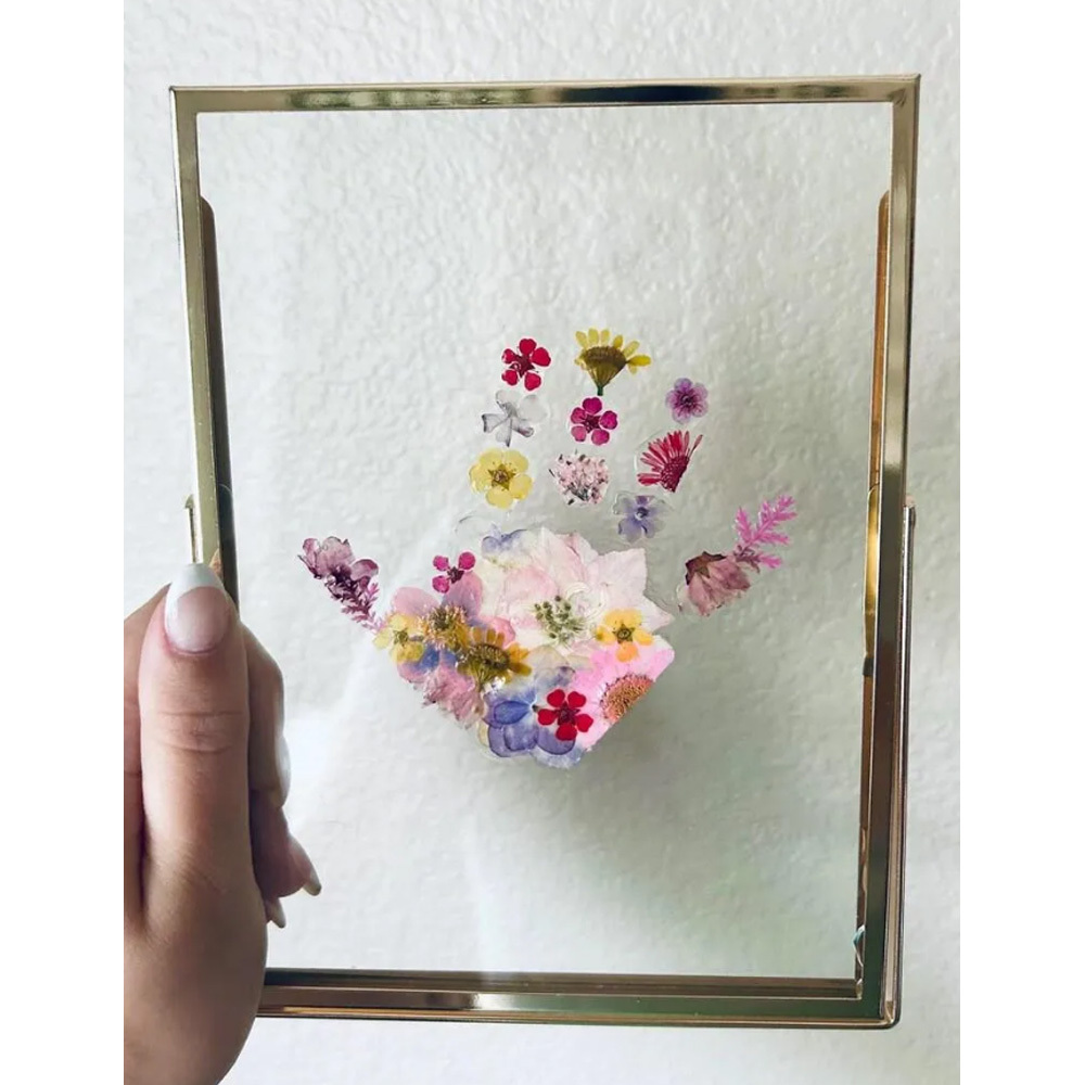 Custom Baby Keepsake Birth Present Pressed Flowers Floating Metal Frame Baby Handprint Framed Gift For Mom