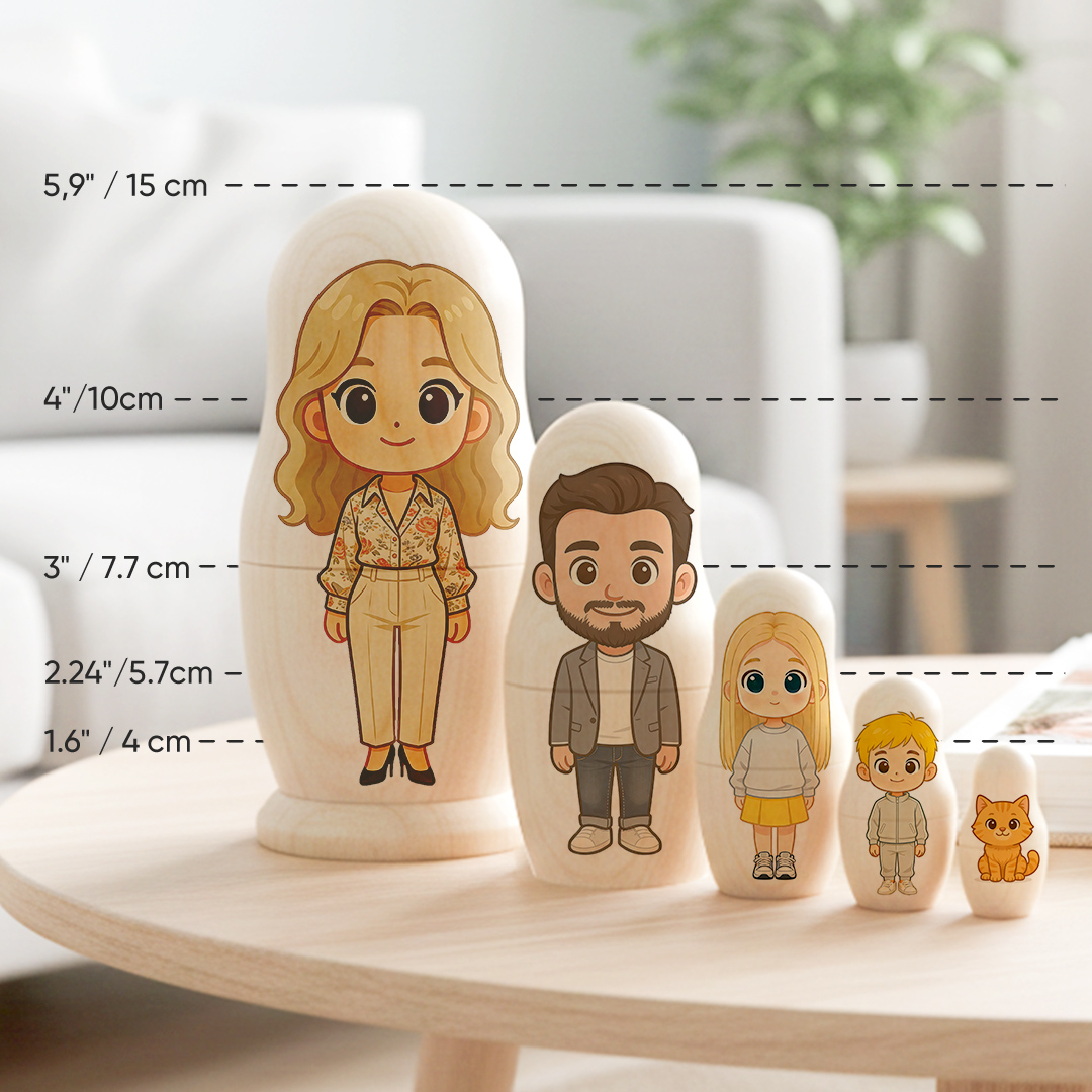Personalized Portrait Nesting Doll Custom Photo Family Portrait Cartoon Style Gift Photo Gift for Mom