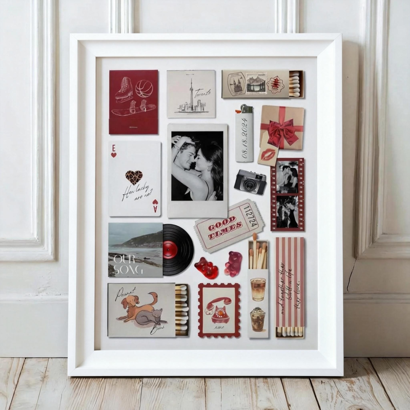 Custom Photo Matchbox Wooden Frame with Your Text Matchbook Poster Print Wall Art Anniversary Gift