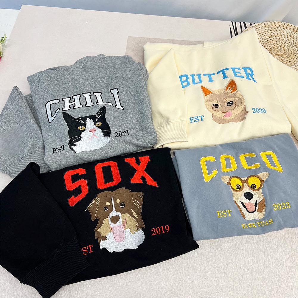Custom Embroidered Sweatshirt Pet Portrait Sweatshirt Photo Hoodie Gifts for Pet Lovers