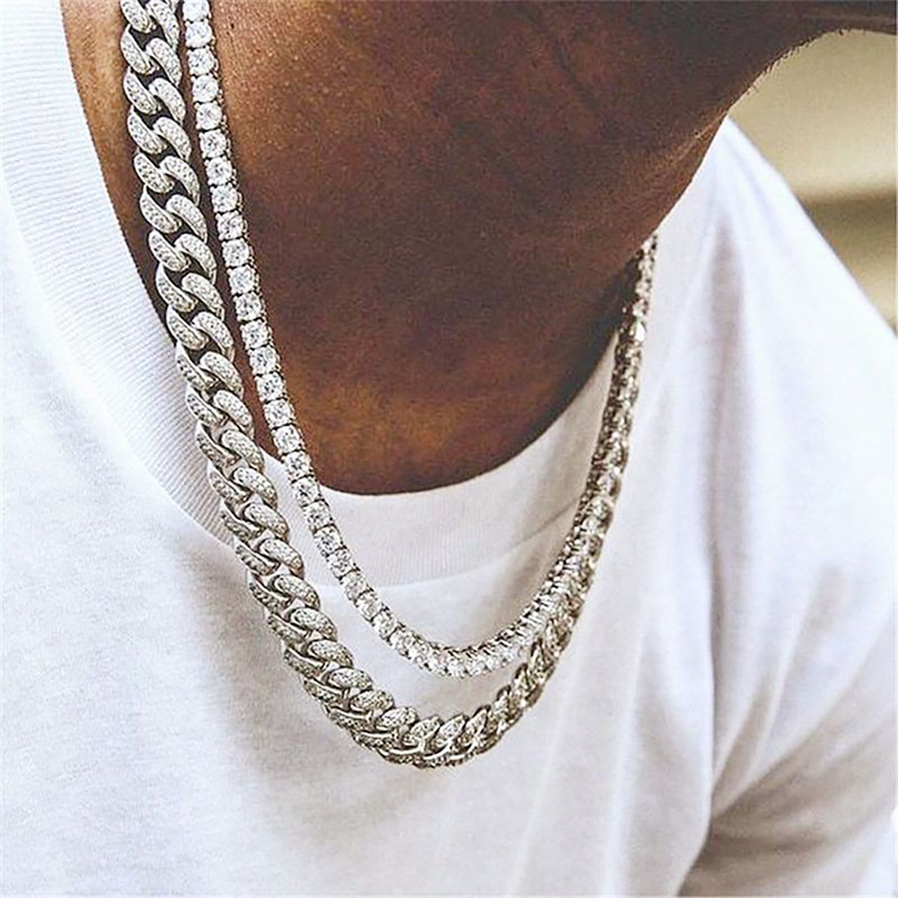 Men's Necklace Full Diamond Cuban Chain Punk Stacking Chain Gift For Boyfriend - soufeelus