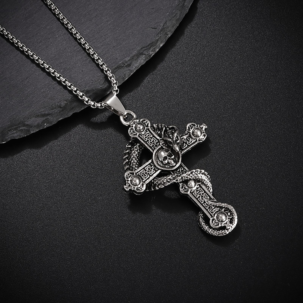 Men's Necklace Punk Necklace Skull Pandragon Cross Pendant Necklace Gift For Boyfriend - soufeelus