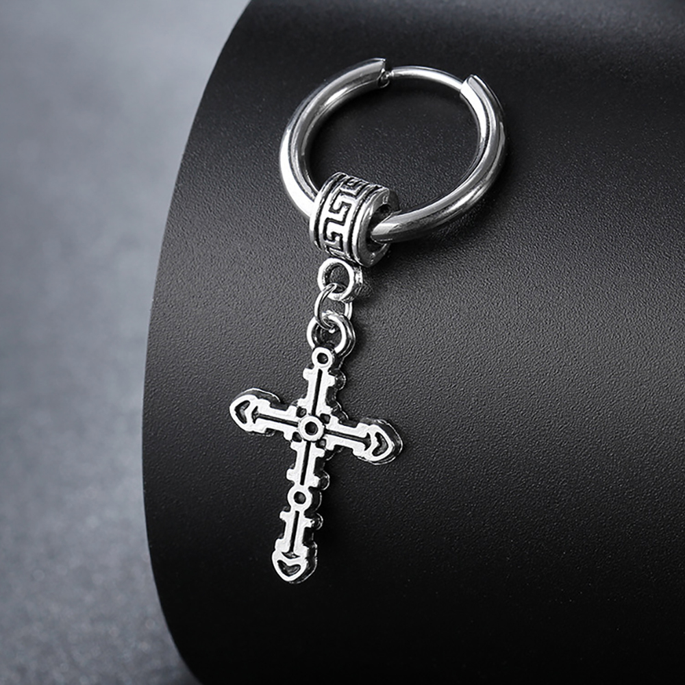 Men's Earrings Punk Cross Earrings Stainless Steel Earrings Gift For Boyfriend - soufeelus