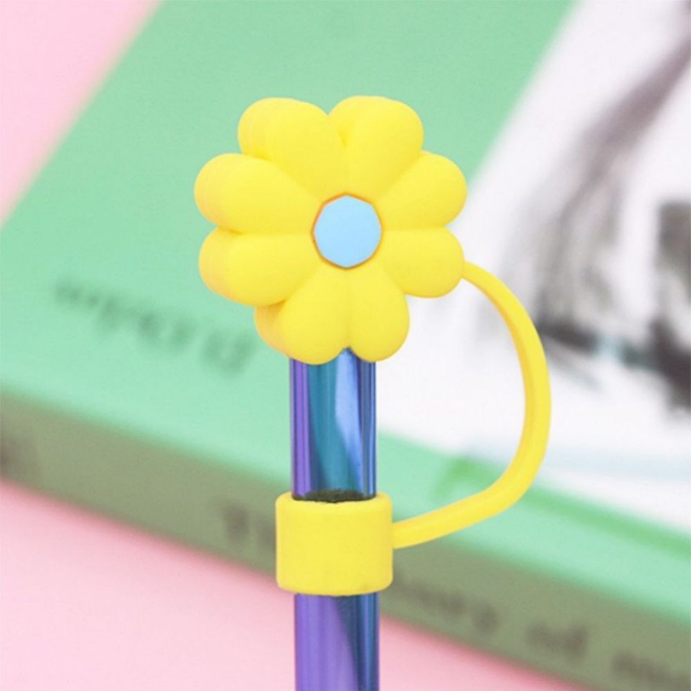 Yellow Flowers Silicone Straw Protective Cover