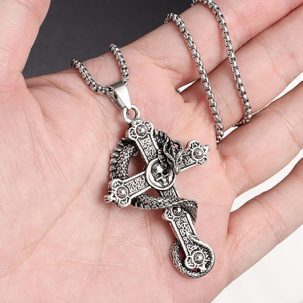 Men's Necklace Punk Necklace Skull Pandragon Cross Pendant Necklace Gift For Boyfriend - soufeelus