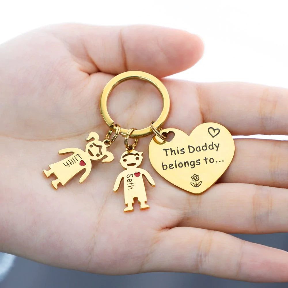 Custom Engraved Heart Keychain Boy Girl Keychain Mother's Day Gifts