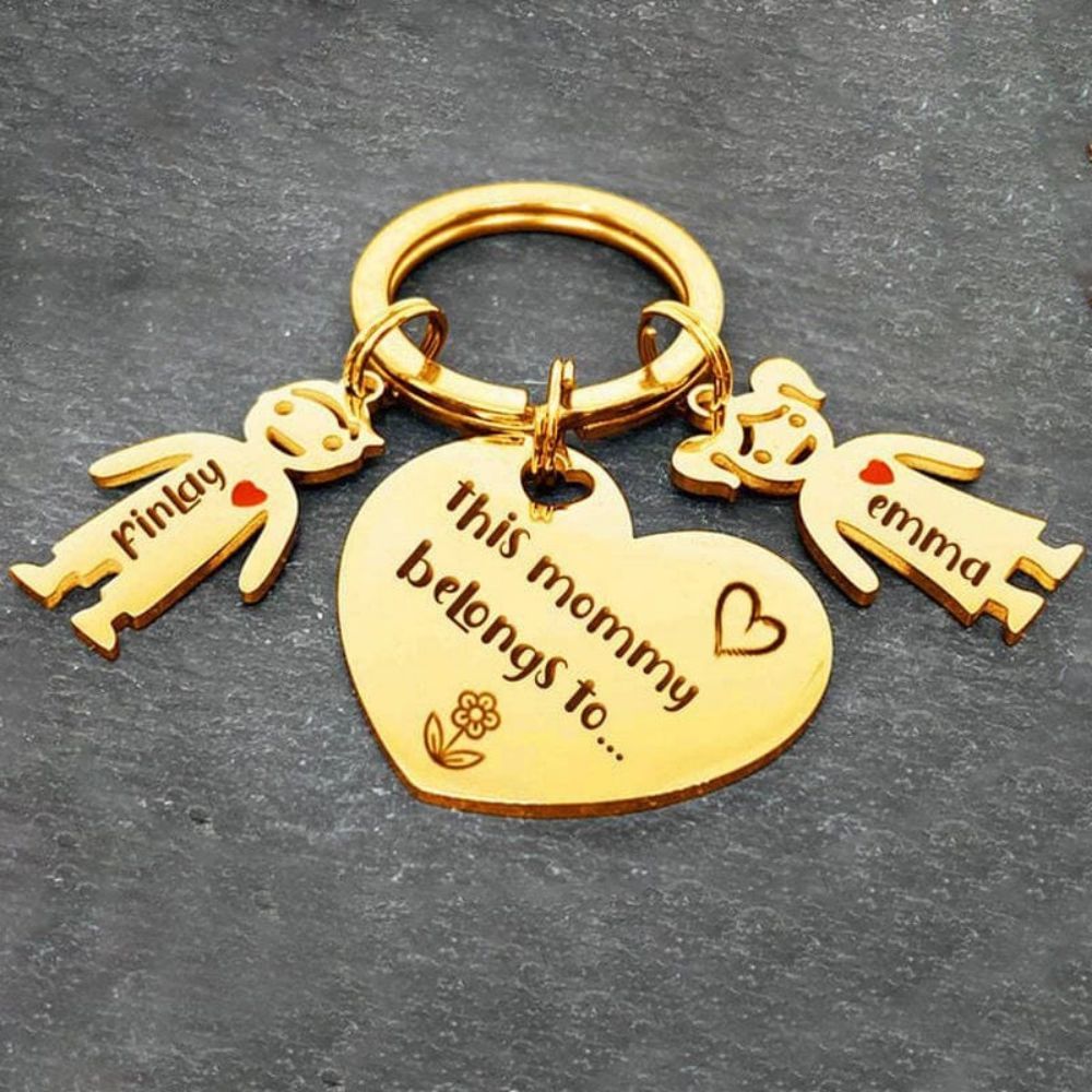 Custom Engraved Heart Keychain Boy Girl Keychain Mother's Day Gifts