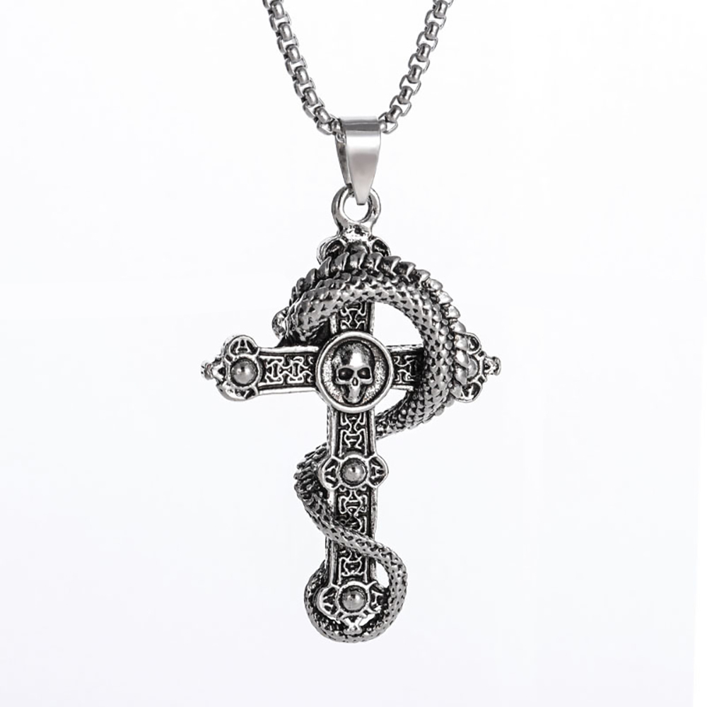 Men's Necklace Punk Necklace Skull Pandragon Cross Pendant Necklace Gift For Boyfriend - soufeelus