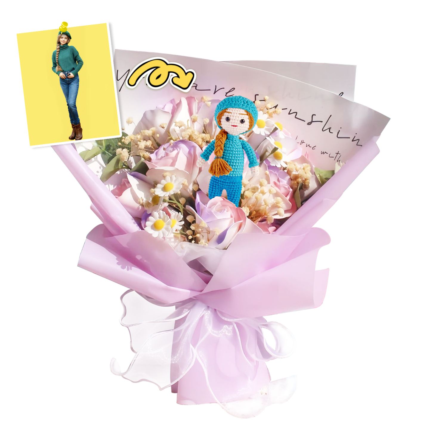 Custom Crochet Doll Bouquet Personalized Gifts Handwoven Mini Look Alike Dolls Mother's Day Gifts