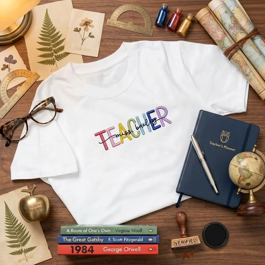 Personalized Multicolor Embroidered Teacher T-Shirt Sweatshirt Hoodiewith Custom Name Back-to-School Gift for Teachers 商品缩略图