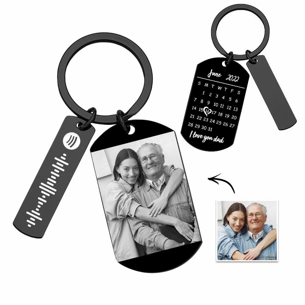 Personalized Spotify Calendar Keychain Custom Picture & Music Song Code Couples Photo Keyring Gift for Father - soufeelus