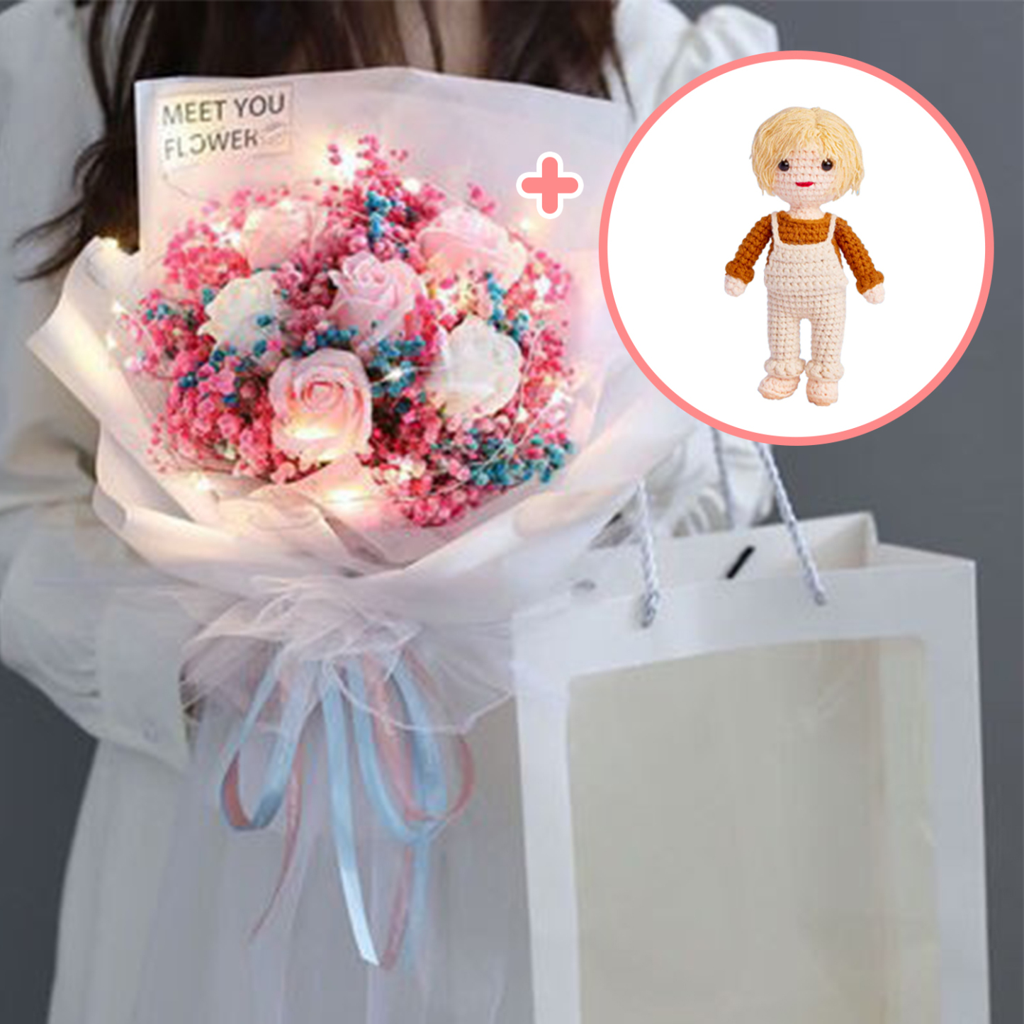 Custom Crochet Doll Bouquet Personalized Gifts Handwoven Mini Look Alike Dolls Mother's Day Gifts