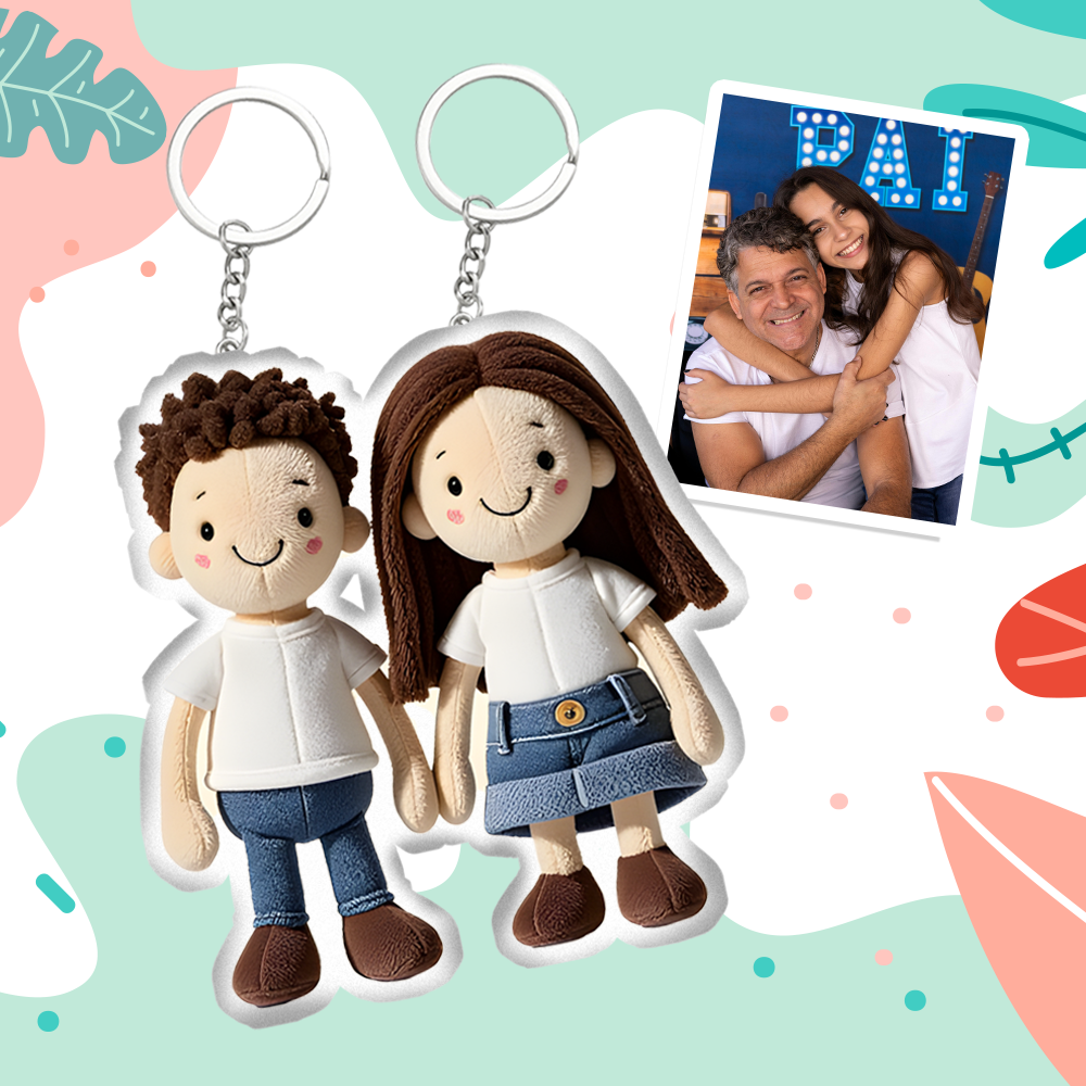 Personalized Photo Plush Doll Keychain Mini Me Plush Keychain Gift for Dad - soufeelus