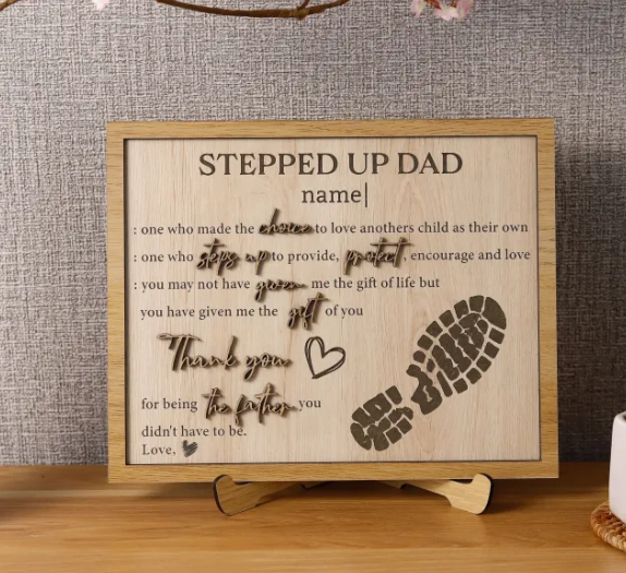 Customized Stepped Up Dad 3D Wood Sign Fathers Day Step-Dad Gift