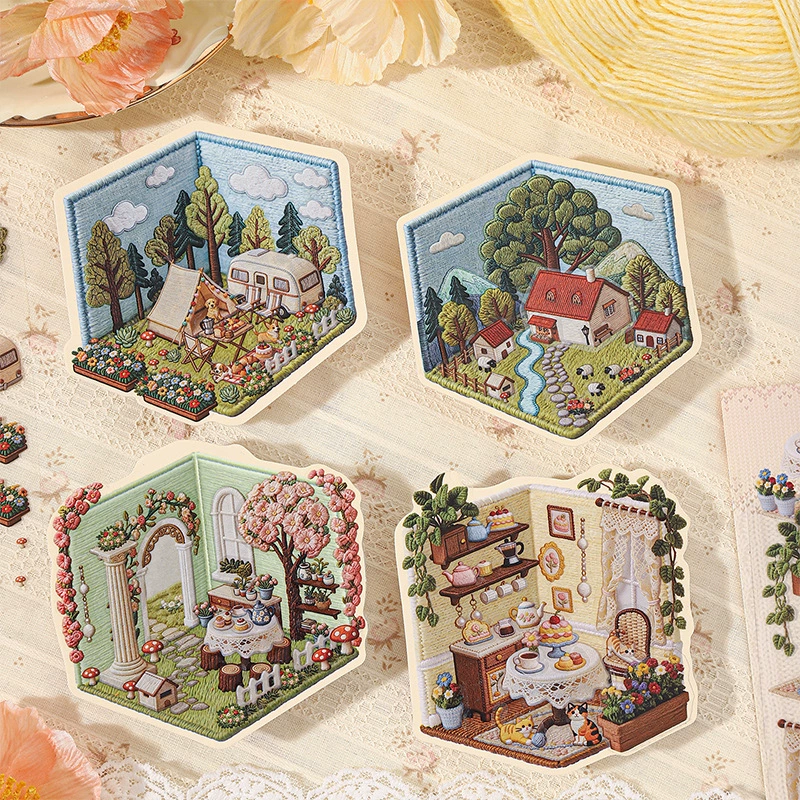 DIY Spring Theme Miniature Scene Sticker Set Embroidery Effect 3D Collage Creative Craft Gift for Yourself or Friends