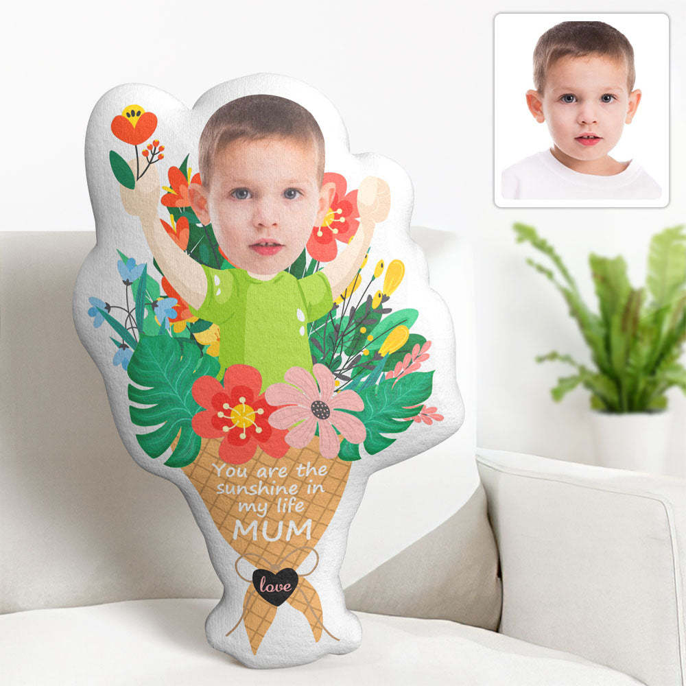 Custom Photo Face Pillow Mother's Day Flower Face Pillow Mum You Are the Sunshine in My life - soufeelus