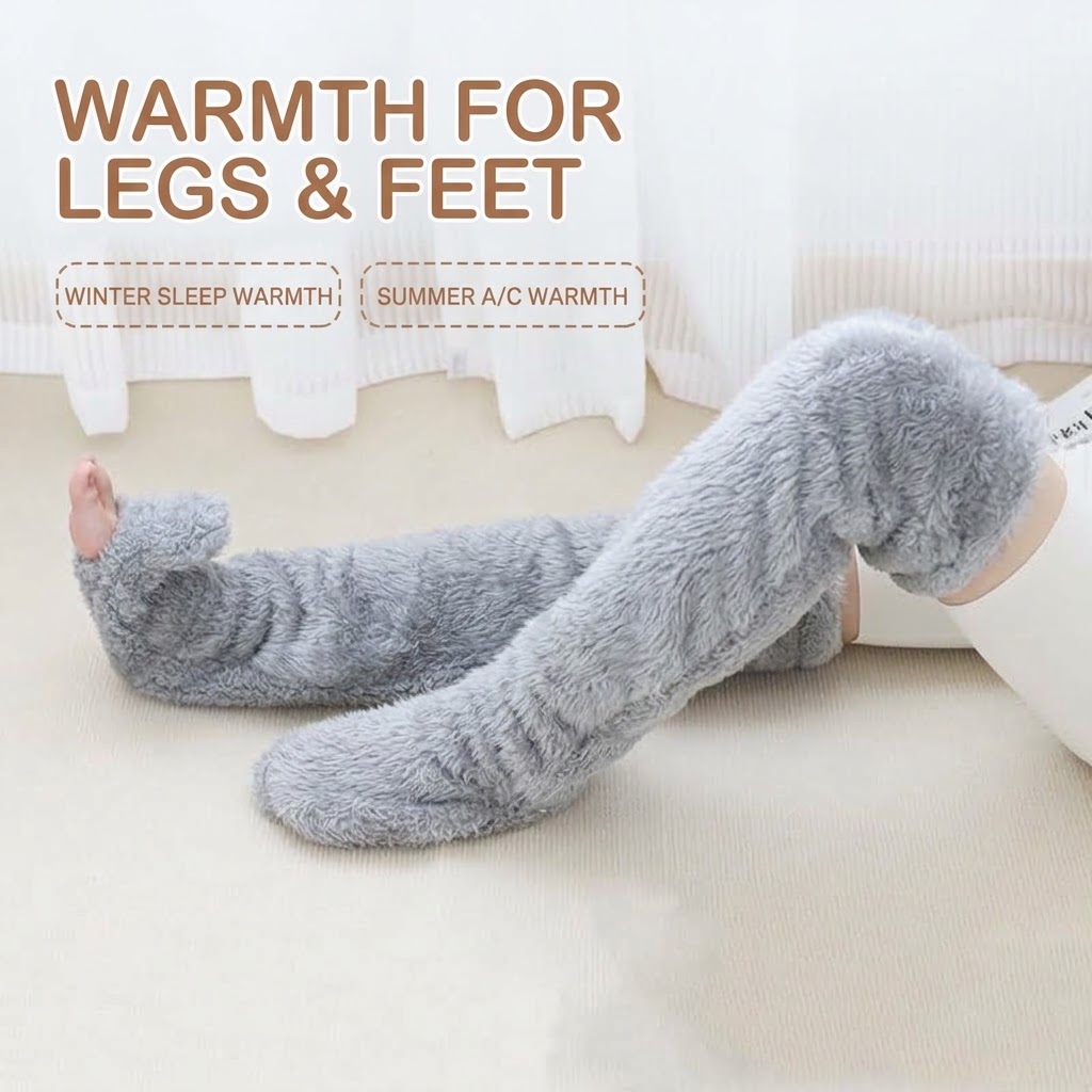 Thick Plush Over The Knee Leg Warmers Extra Long Fuzzy Sleeping Socks Knee Support Joint Warmer Sleeve for Women Cold Legs Air Conditioned Room