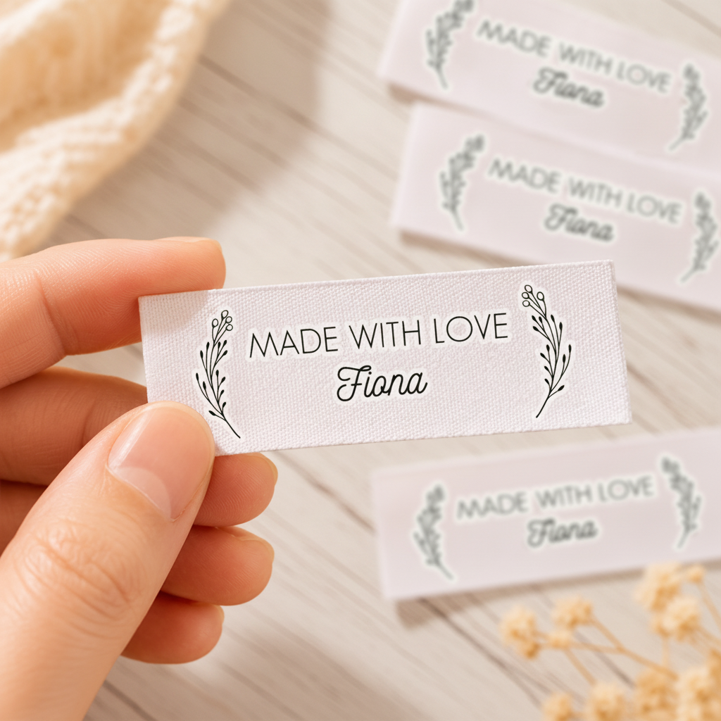 50PCS Personalized Sewing Labels With A Botanical Motif, 100% Cotton with Custom Text for Clothing and Handmade Items Best Birthday Gift for Knitting Enthusiasts and DIY Crafters