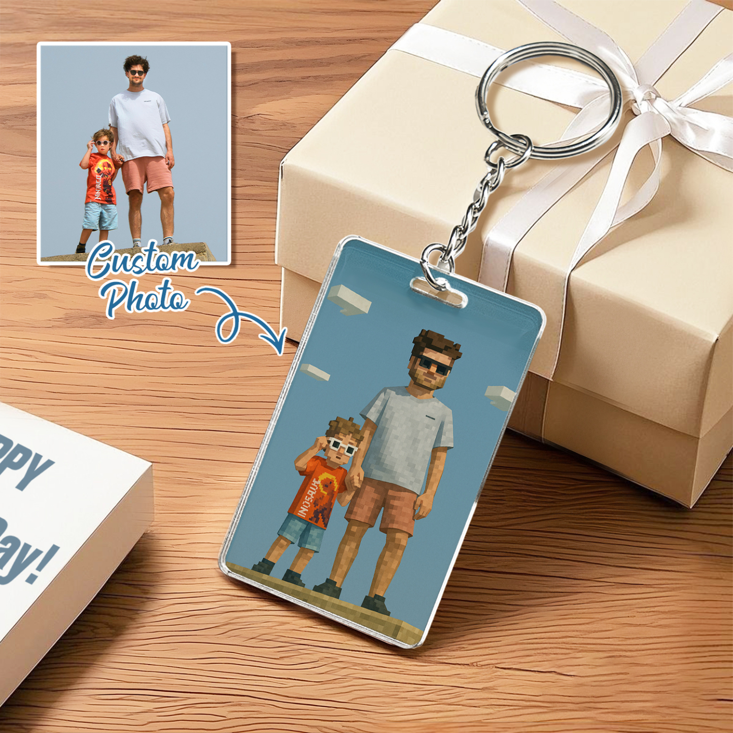 Personalized Keychain Photo Custom Anime Portrait Cartoon Style Father's Day Gift