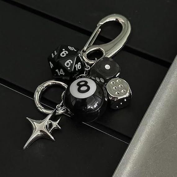 8 Ball Keychain Star Dice Billiards Keychain Lucky Magic 8 Ball Keychain Bag backpack Purse Charm