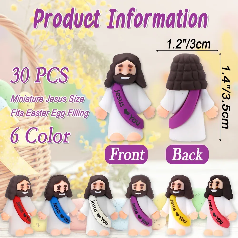 30 Pcs Little Jesus Figures Original Design Jesus Love You Mini Rubber Jesus Toys to Hide and Seek Religious Party Favors Sunday School Baptism Gifts Stuffers(Multicolor)