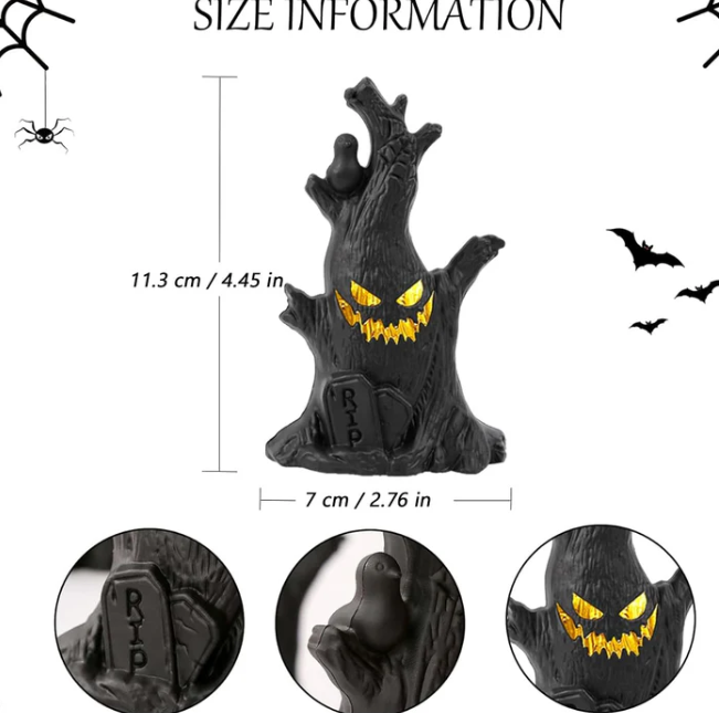 Spooky Smiling Log Halloween Decor - Battery Operated LED Stump with Glowing Eyes, Creepy Outdoor Yard Display