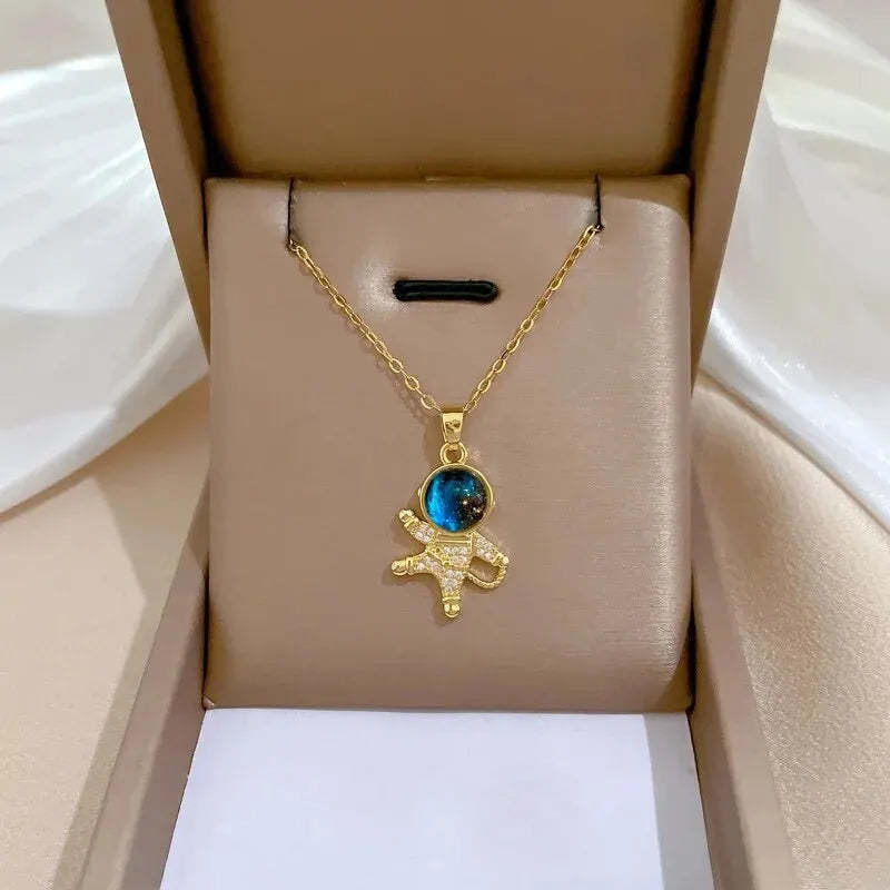 Celestial Zodiac Necklace Collection for Women Gold Color Planet Moon Astronaut Pendant Necklaces Jewelry Gifts