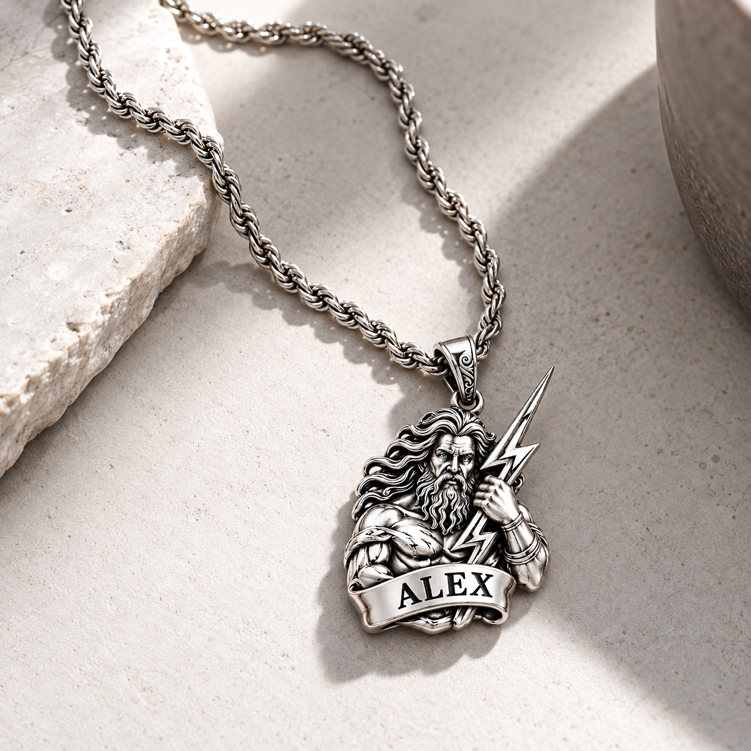 Custom Engraved Poseidon Necklace in Solid 925 Silver - Personalized Ocean-Inspired Pendant, Heavy Silver, Built to Age With You