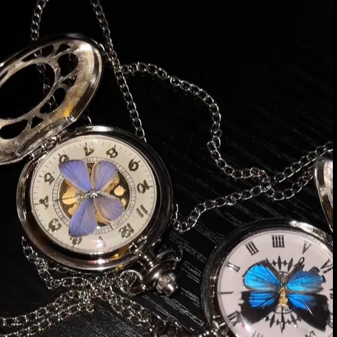 Vintage Inspired Butterfly Spinner Locket Pocket Watch Pendant Necklace
