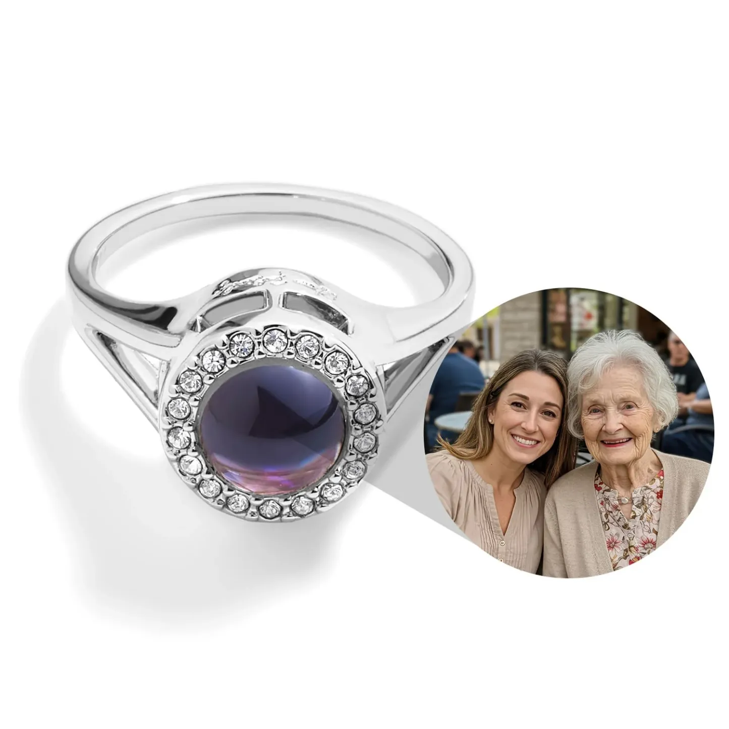 Personalized Pavé Circle Photo Ring