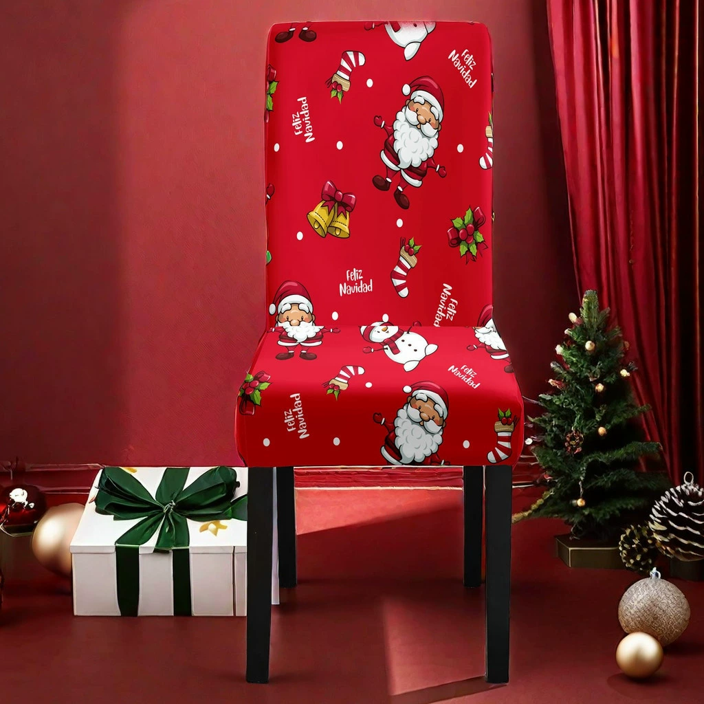Christmas Chair Covers Stretch Printed Dining Chair Slipcovers Removable Washable Seat Protector Covers for Holiday Christmas Dining Room Home Decor