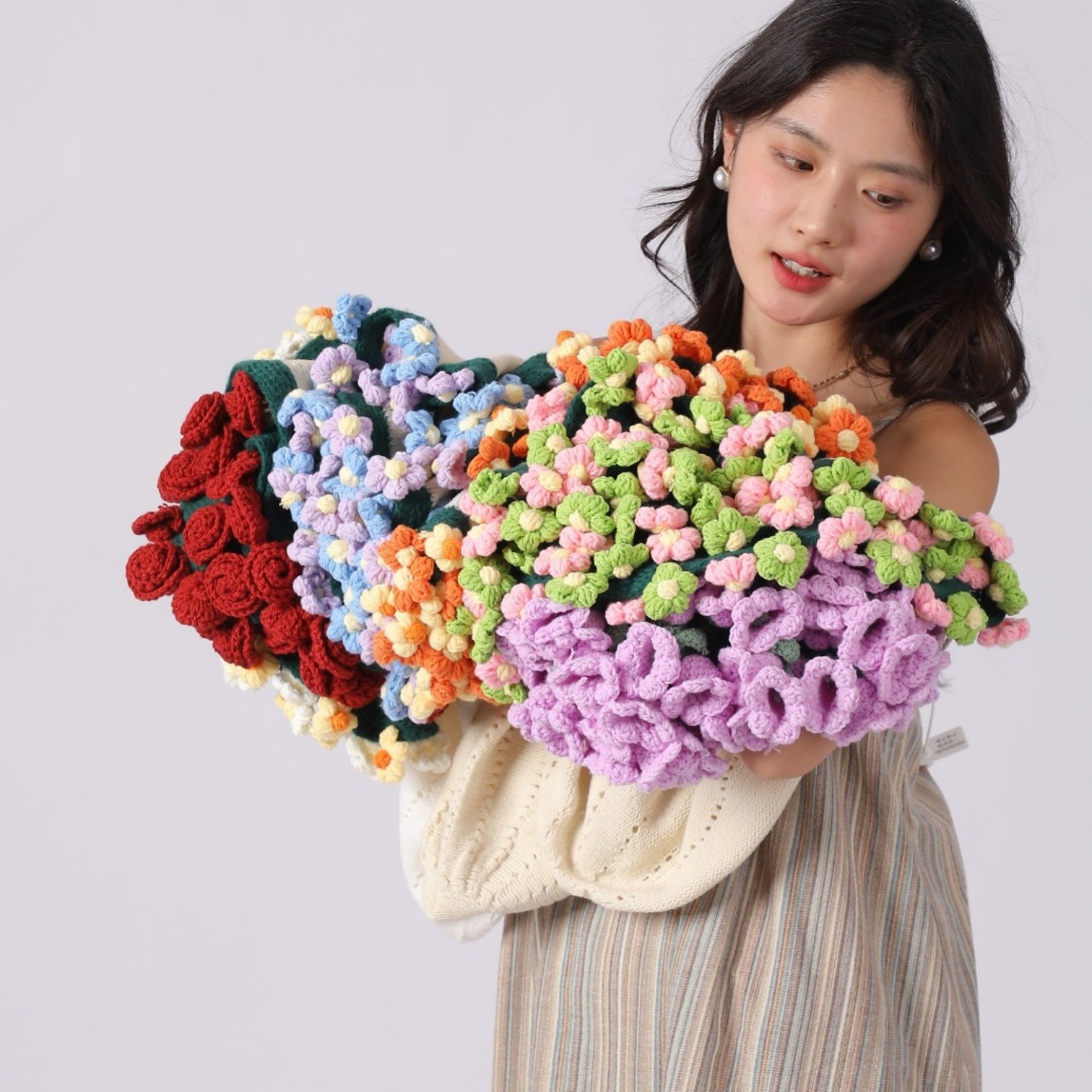 Hand-Knitted Daisy Blanket Bouquet Blanket Ready-Made Hand-Woven Flower Blanket Gift For Mother And Girlfriend