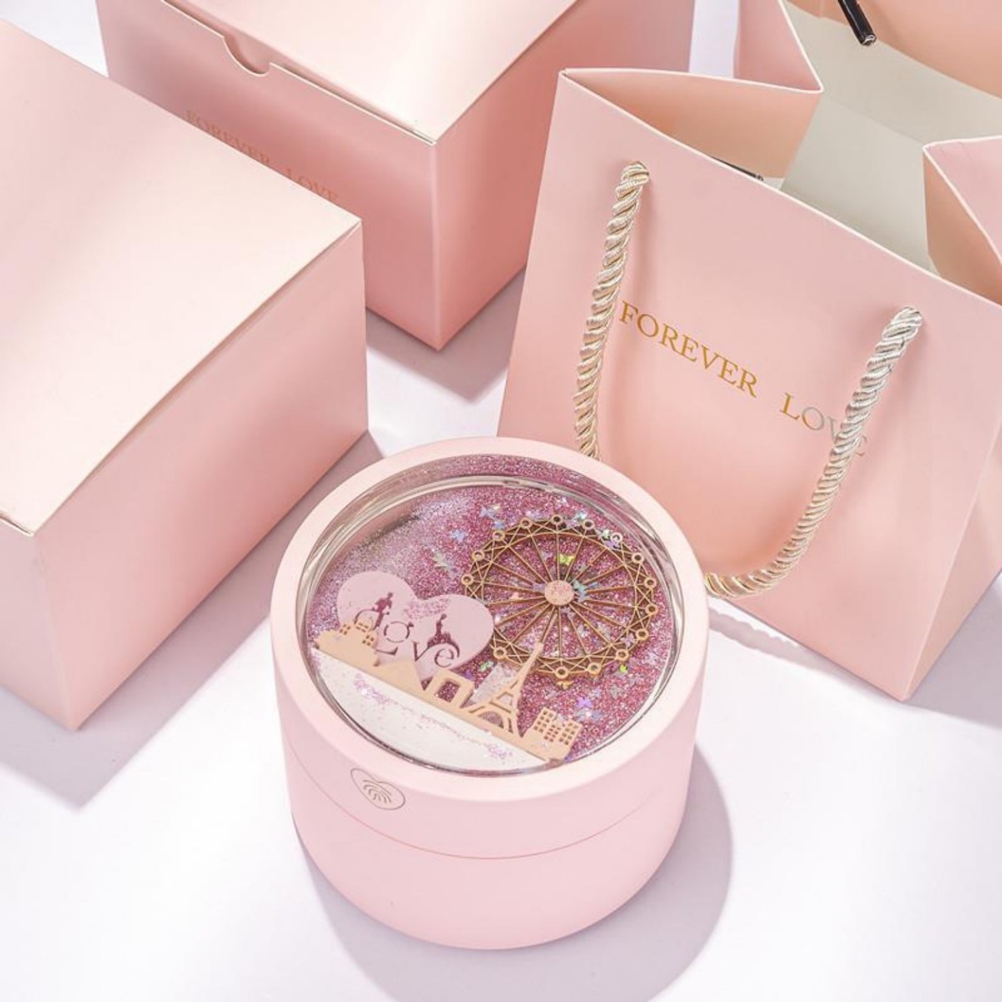 Necklace Pendant Box Jewelry Box Gift Boxes Single Neckline Box Pendant Wheel Round Jewelry Gift Case LED Light Clamshell Small for Proposal White & Pink