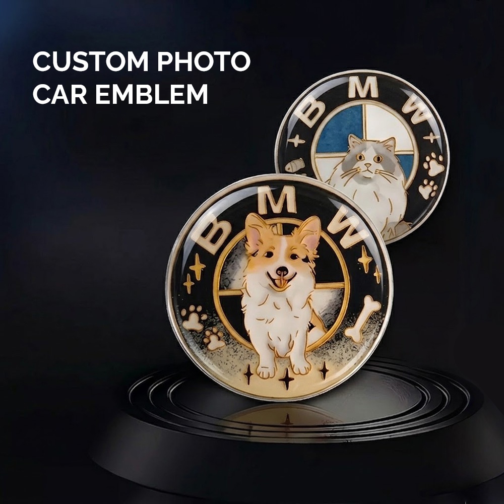 Custom Pet Photo Car Badge Emblem Personalized Bespoke Metallic Car Decal Accessory Replacement Ornament for Multiple Vehicle Models