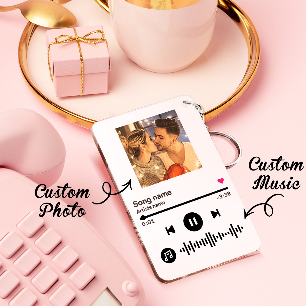 Custom Spotify Keychain Personalized Scannable Keychain Black & White Couple Gift