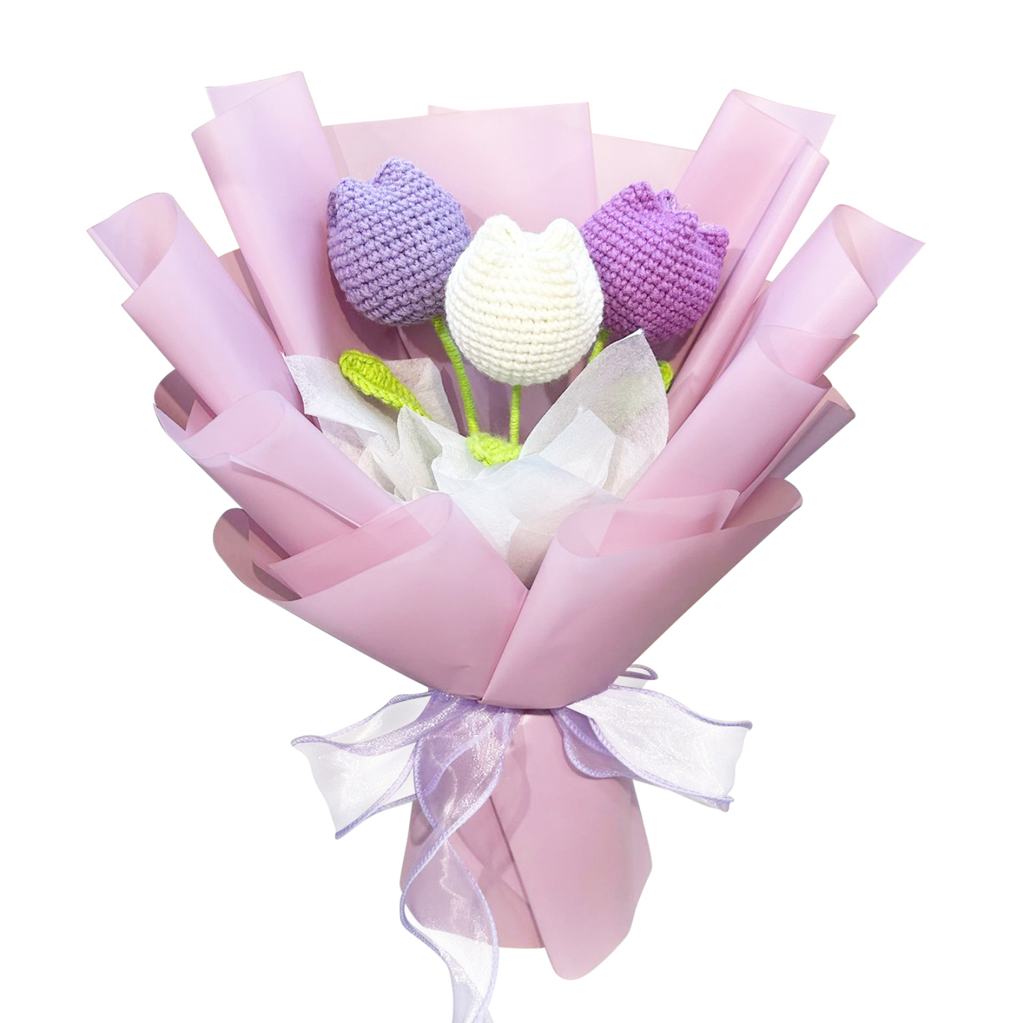 Custom Doll Bouquet Hand-Woven Simulation Wool Crochet Tulip Flower Desktop Ornaments Mother's Day Gifts