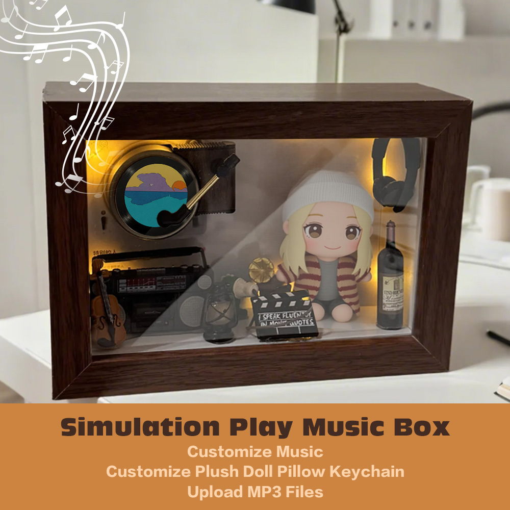Custom Photo Plush Doll Pillow Music Box Personalized Music Player Mini Phonograph Gift for Her