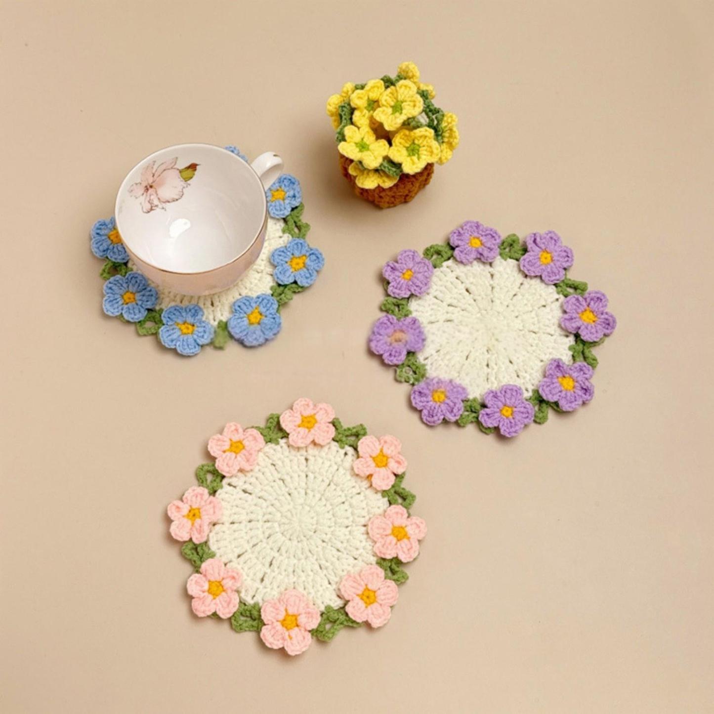Knitted Flower Coasters Rapeseed Coaster Finished Hand-woven Flower Basket Decoration Gift For Mother And Girlfriend