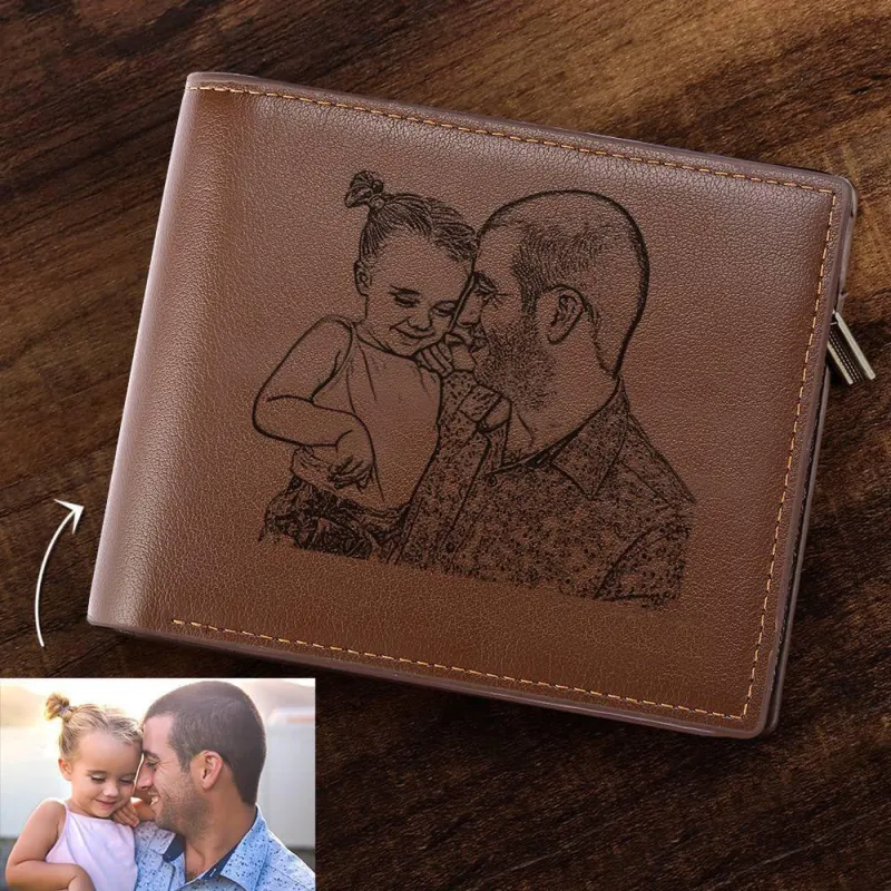 Custom Photo Wallet and Leather Photo Text Drive Safe Keychain Set Father's Day Gift for Him detail