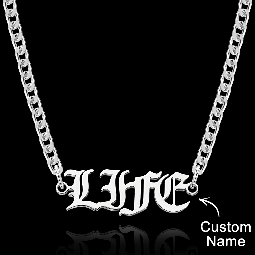 Custom Punk Name Necklace Lettering Bar Necklace Gothic Thorn Letter Cuban Chain Necklace - soufeelus