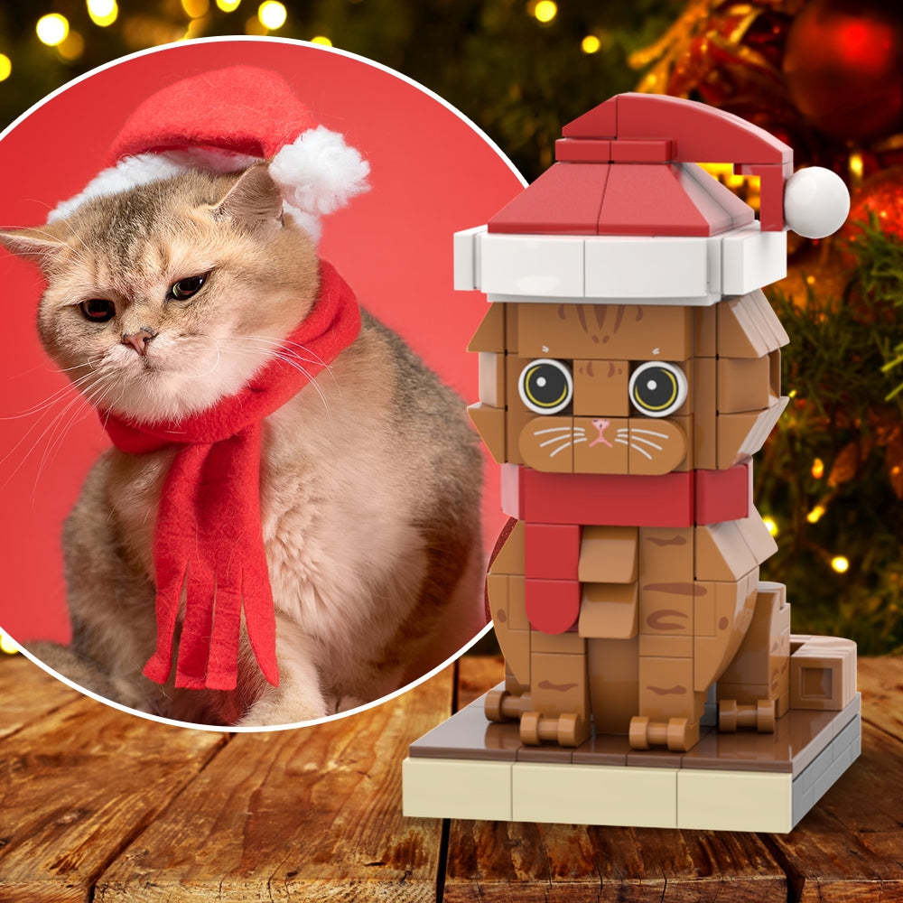 Christmas Cat With Scarf And Hat Fully Body Customizable 1 Cat Personalized X-Mas Cat Photo CustomBrick Figures Small Particle Block Customized Cat Only - soufeelus