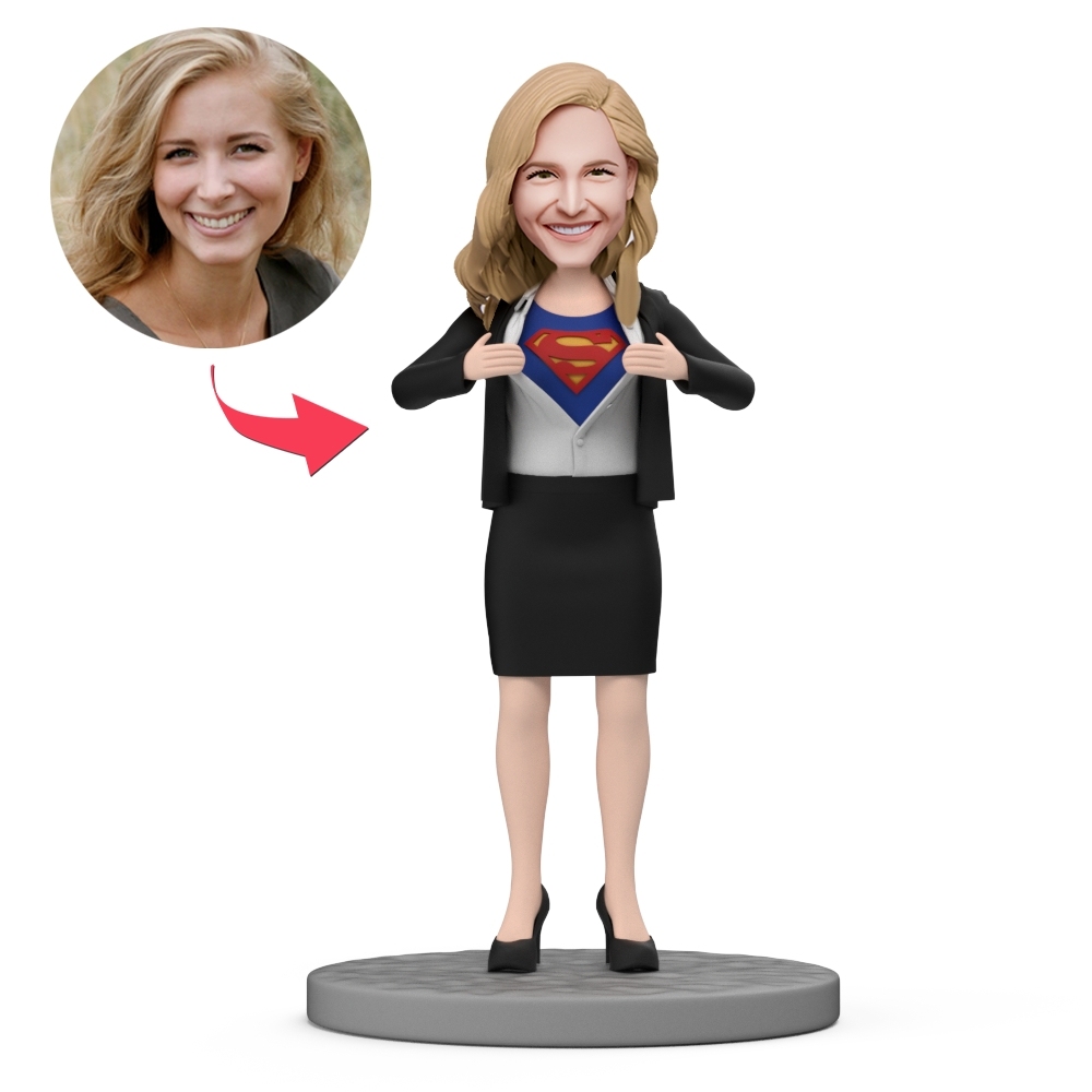 Office Superwoman Custom Bobblehead For Office Lady/Boss With Engraved Text - soufeelus