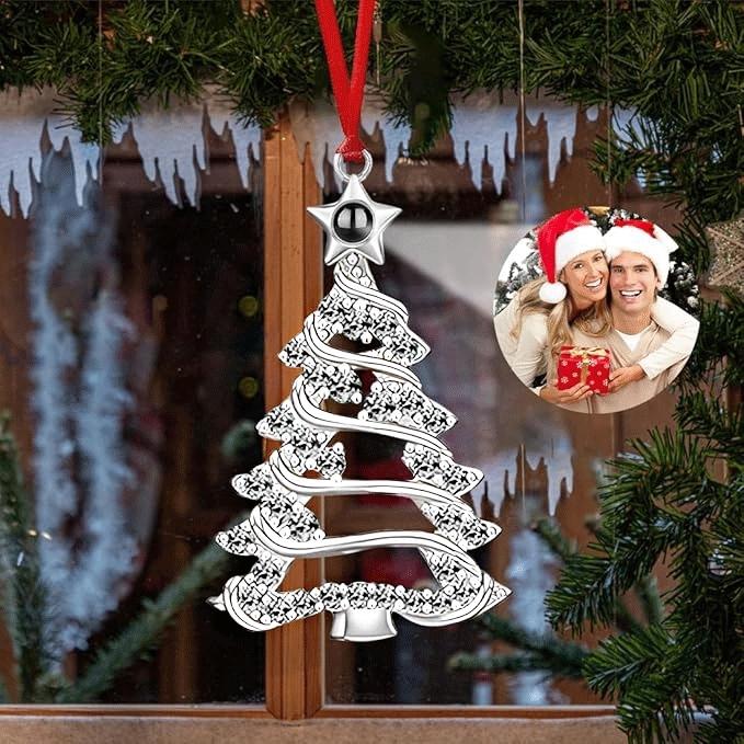 Personalized Christmas Projection Ornaments for Christmas Tree, Custom Drop Pendant Decoration with Picture Inside, Hanging Home Xmas Memorial Decoration
