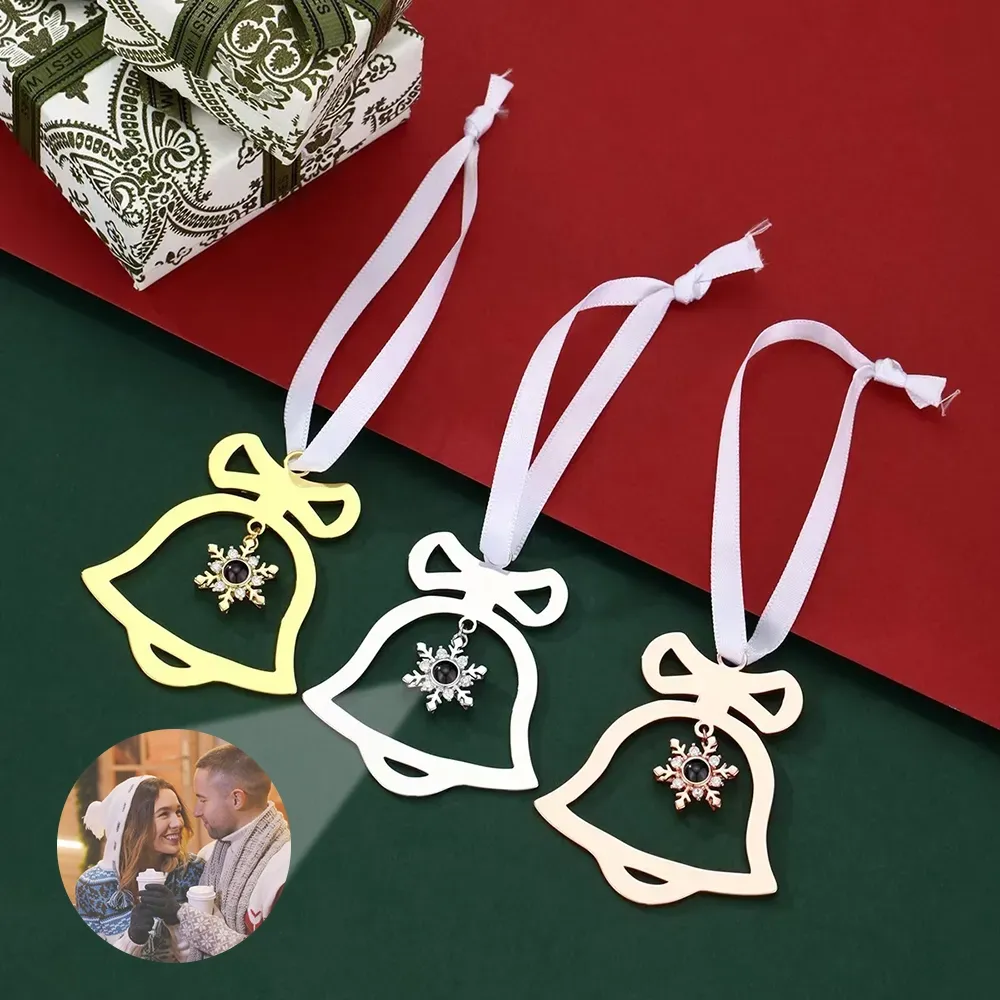 Personalized Photo Ornament Projection Ornaments Hanging Christmas Bell Christmas Ornaments with Picture Inside Memorial Gifts