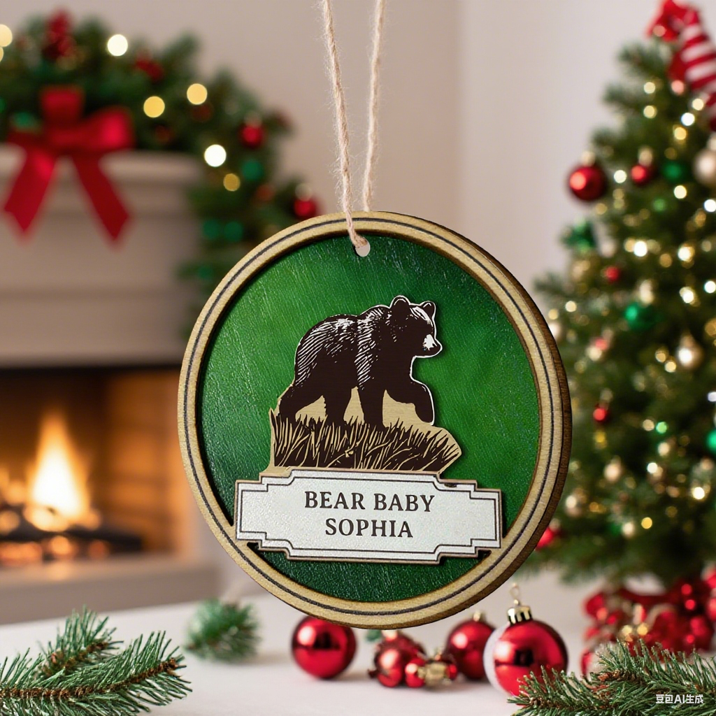 Personalized Bear Family Wooden Coaster & Ornament – Custom Name Rustic Gift