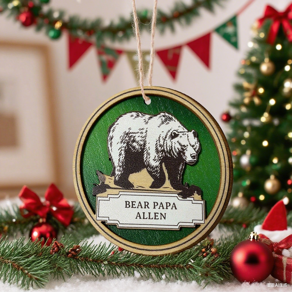 Personalized Bear Family Wooden Coaster & Ornament – Custom Name Rustic Gift