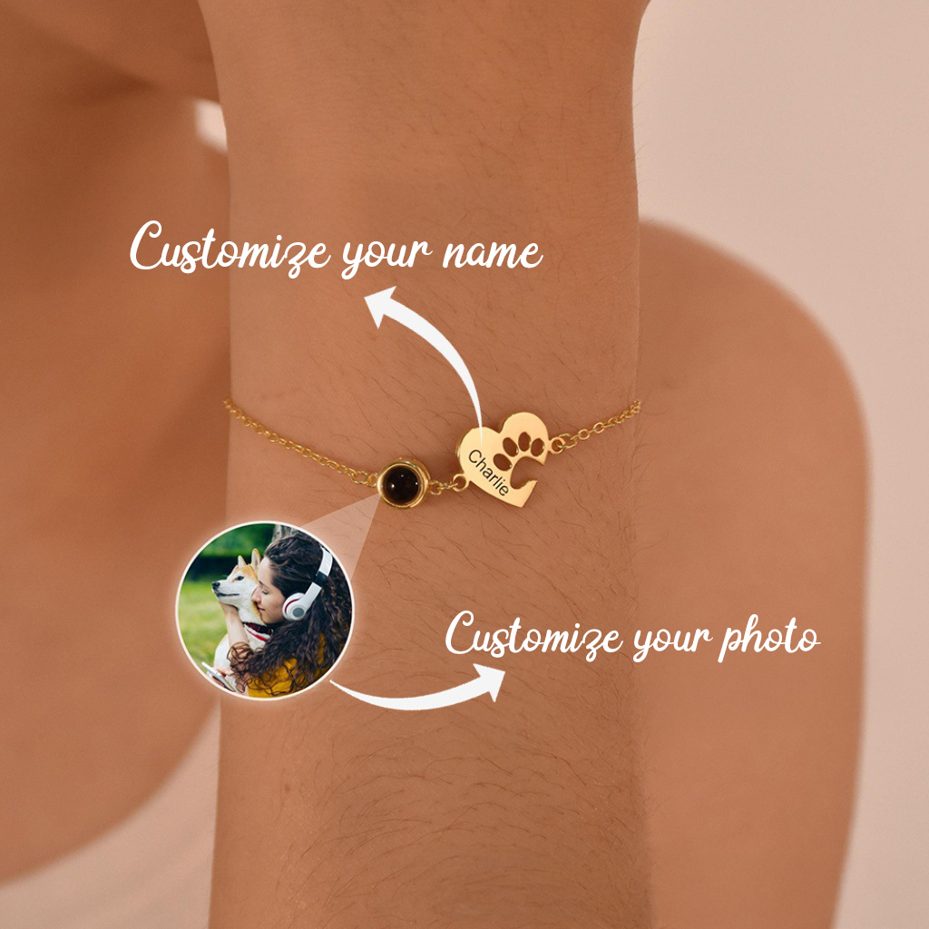 Personalized Dog Paw Projection Bracelet with Engraving Custom Bracelet for Women Memorial Gift