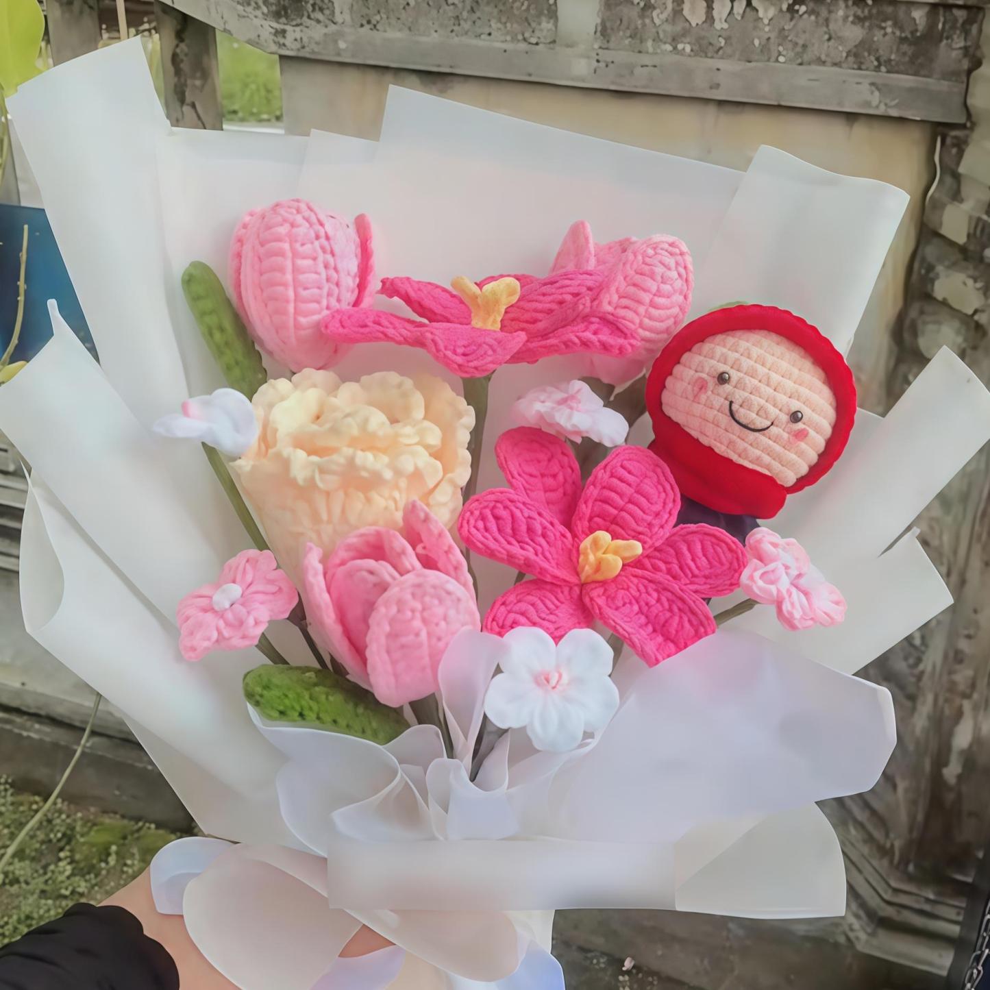 Custom Doll Bouquet Tulip Flower Hand-Woven Simulation Wool Crochet Mother's Day Gifts
