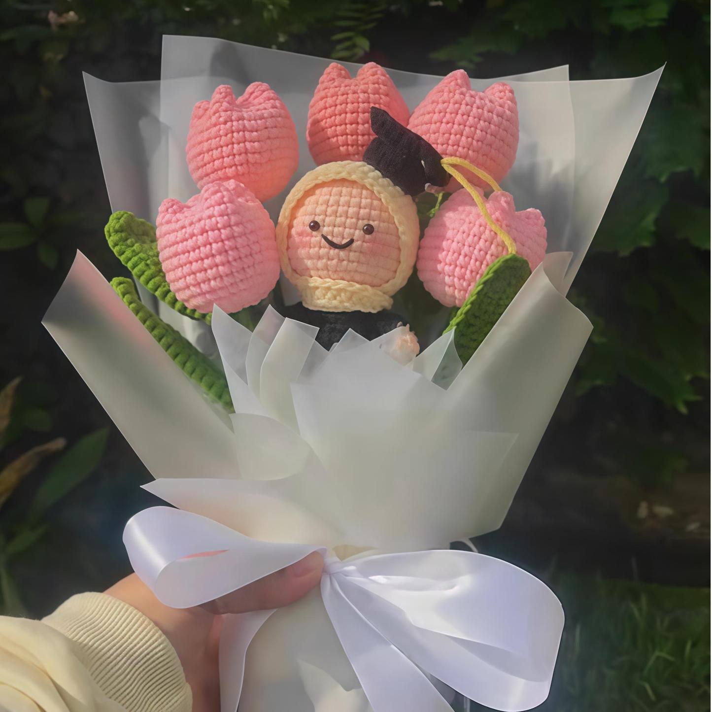 Custom Doll Bouquet Tulip Flower Hand-Woven Simulation Wool Crochet Mother's Day Gifts