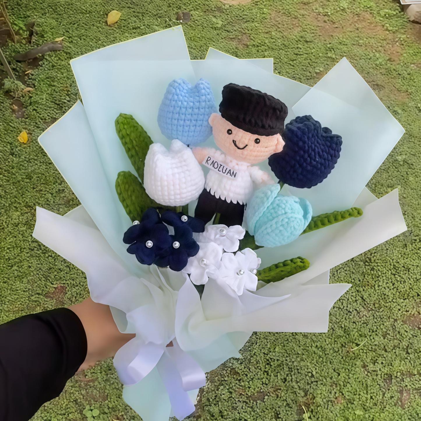 Custom Doll Bouquet Tulip Flower Hand-Woven Simulation Wool Crochet Mother's Day Gifts